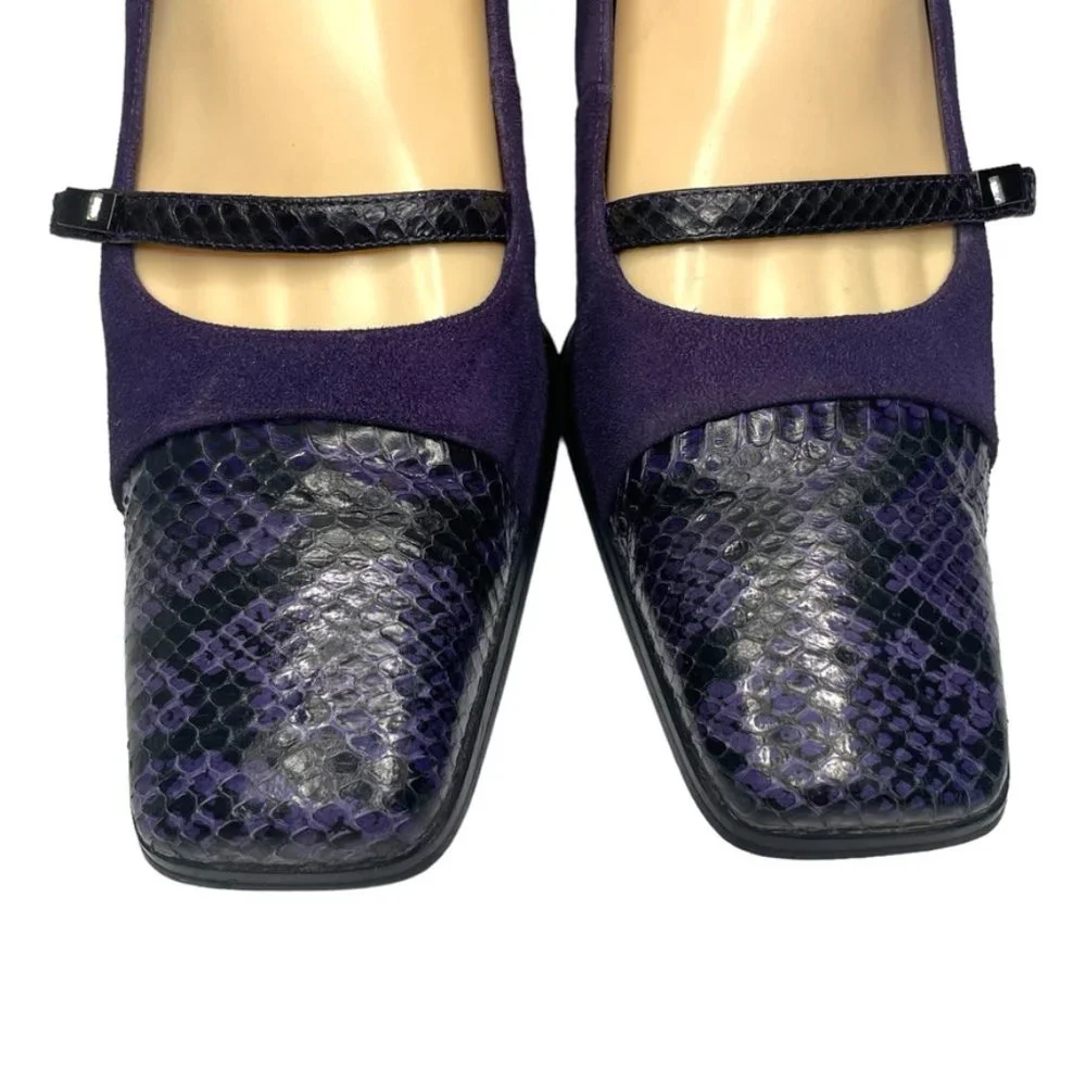 F Studio Carlos Falchi Womens Purple Suede Snakeskin Square Toe Heel Size 9.5 - Picture 2 of 12
